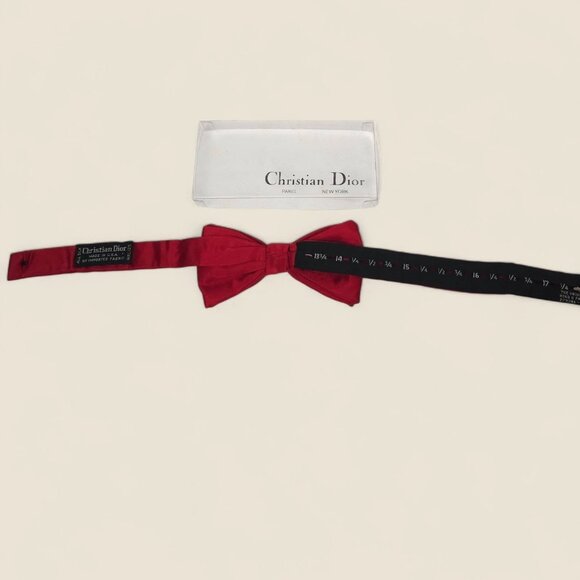 Rare Christian Dior Red Silk Bow Tie Paris Made in USA Adjustable BOXED VTG - Picture 6 of 15